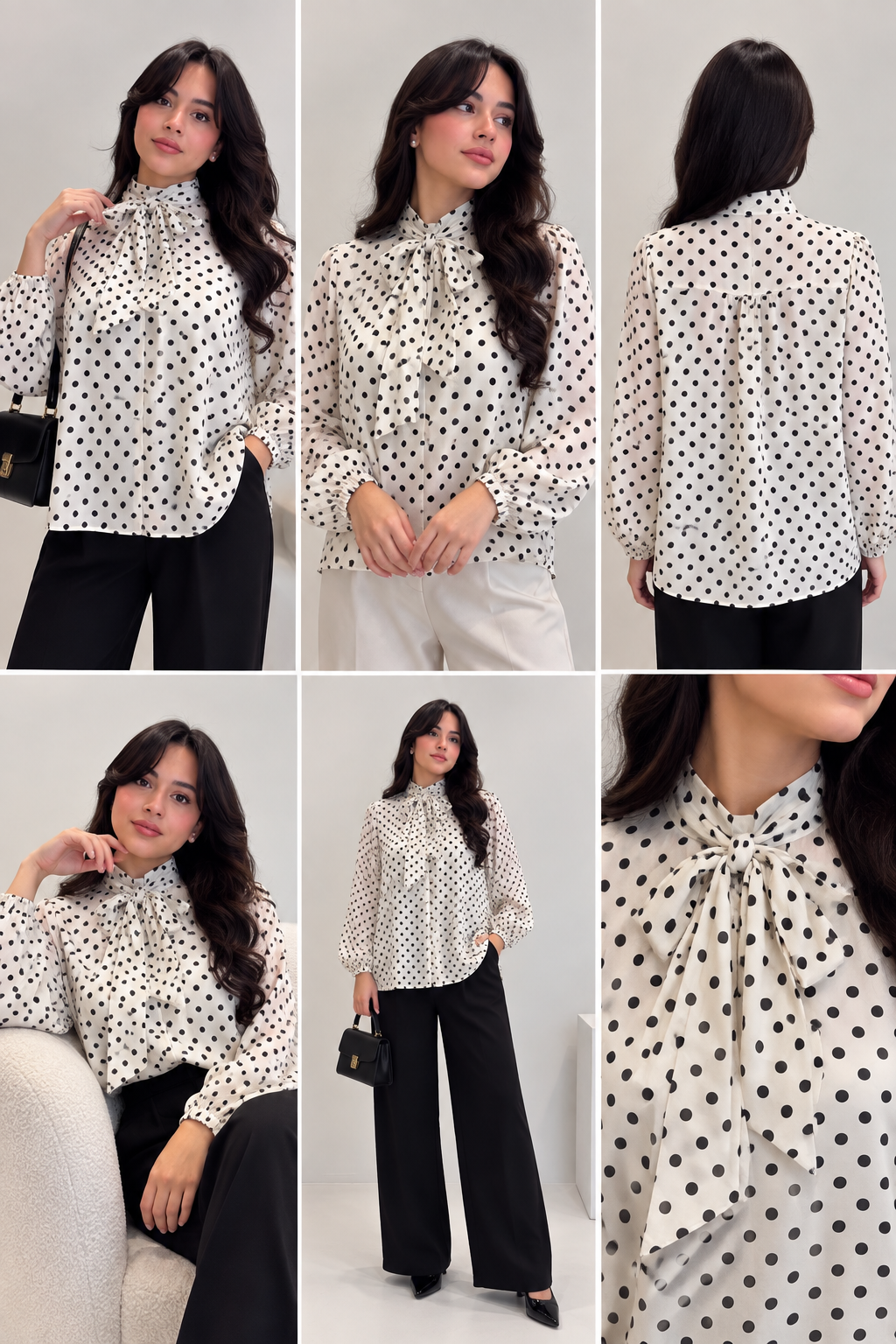 chemise élégante à pois noirs